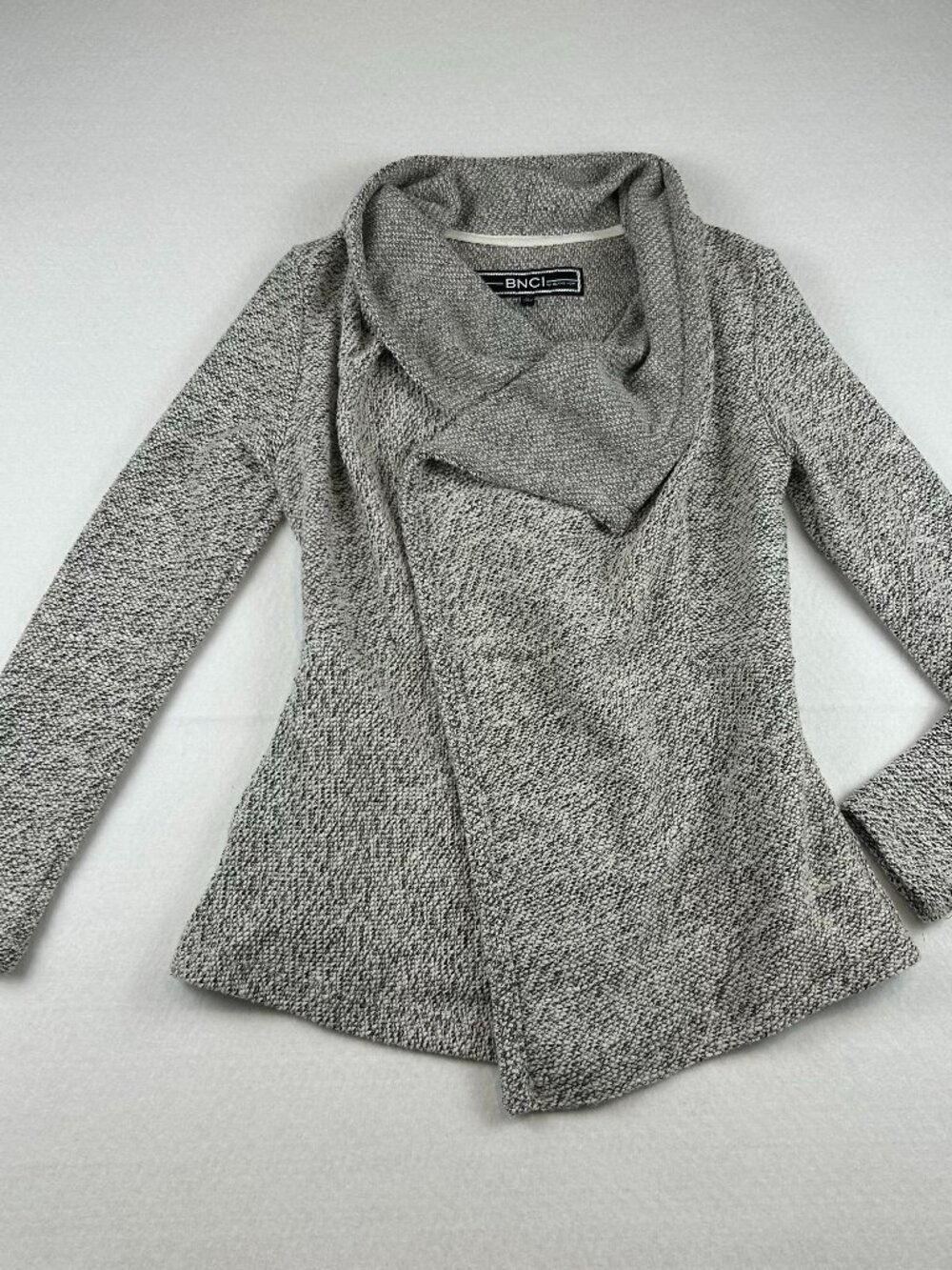 BNCI by Blanc Noir | Women's Drape Open Front Shawl Collar Cardigan Gray, size M